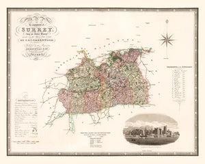Vintage Map of Surrey England, 1829