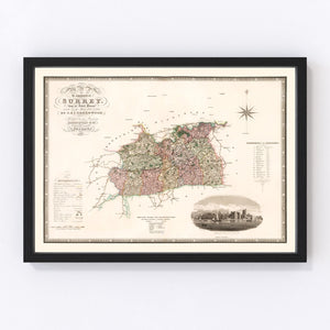 Vintage Map of Surrey England, 1829