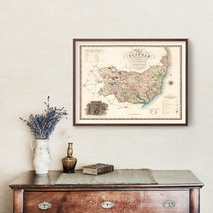 Vintage Map of Suffolk England, 1831