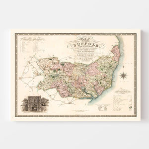 Vintage Map of Suffolk England, 1831