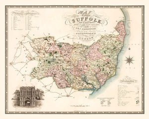 Vintage Map of Suffolk England, 1831