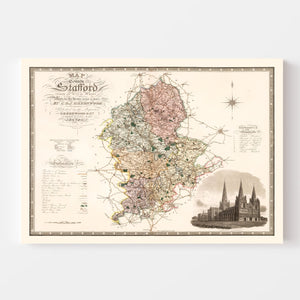 Vintage Map of Stafford England, 1830
