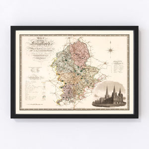 Vintage Map of Stafford England, 1830