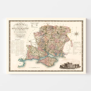 Vintage Map of Southampton England, 1829