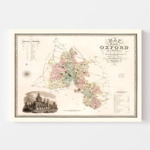 Vintage Map of Oxford England, 1834