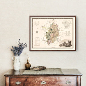 Vintage Map of Nottingham England, 1831