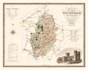 Vintage Map of Nottingham England, 1831