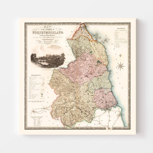 Vintage Map of Northumberland England, 1831