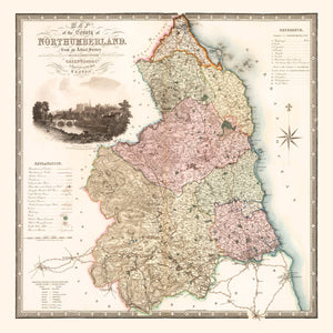 Vintage Map of Northumberland England, 1831