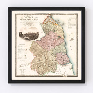 Vintage Map of Northumberland England, 1831