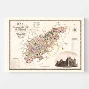 Vintage Map of Northampton England, 1830