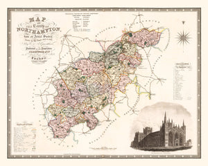 Vintage Map of Northampton England, 1830