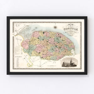 Vintage Map of Norfolk England, 1834