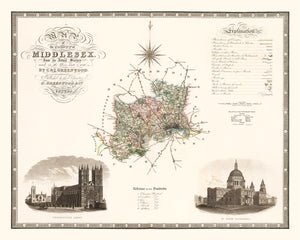 Vintage Map of Middlesex England, 1829