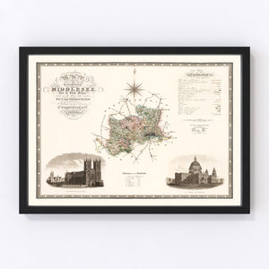 Vintage Map of Middlesex England, 1829