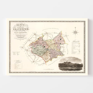 Vintage Map of Leicester England, 1830