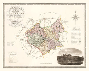 Vintage Map of Leicester England, 1830