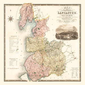 Vintage Map of Map of the county palatine of Lancaster England, 1830