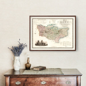 Vintage Map of Kent England, 1829