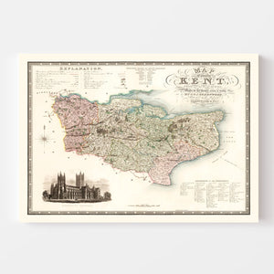 Vintage Map of Kent England, 1829