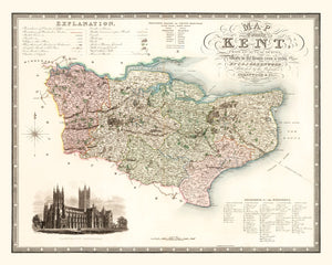 Vintage Map of Kent England, 1829