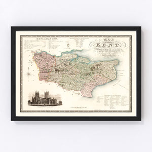 Vintage Map of Kent England, 1829