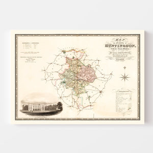 Vintage Map of Huntingdon England, 1831