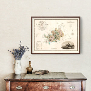 Vintage Map of Hertford England, 1834