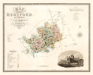 Vintage Map of Hertford England, 1834