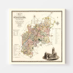 Vintage Map of Gloucester England, 1831