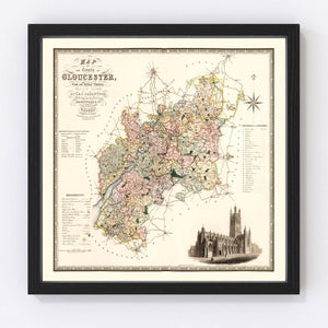 Vintage Map of Gloucester England, 1831