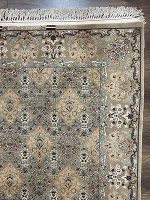 Super Fine Persian Isfahan Rug 3x5 ft, Kork Wool on Silk Foundation, Repeated Floral Motif, Taupe Tan Hand Knotted Oriental Carpet 3 x 5 ft, Signed