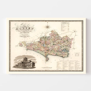 Vintage Map of Dorset England, 1829