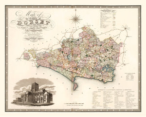 Vintage Map of Dorset England, 1829