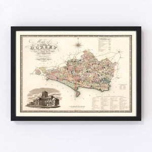Vintage Map of Dorset England, 1829