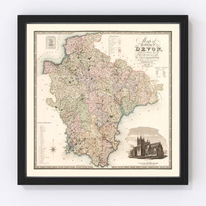Vintage Map of Devon England, 1829