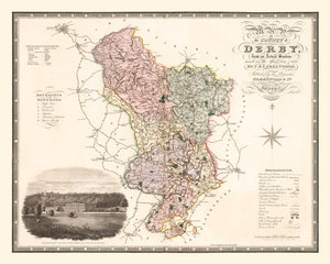 Vintage Map of Derby England, 1830