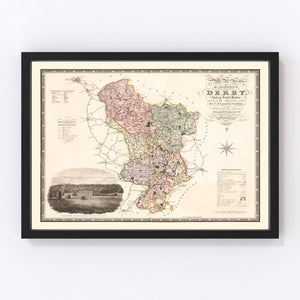 Vintage Map of Derby England, 1830
