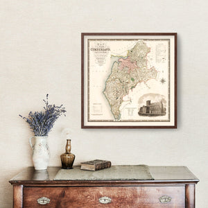 Vintage Map of Cumberland England, 1830