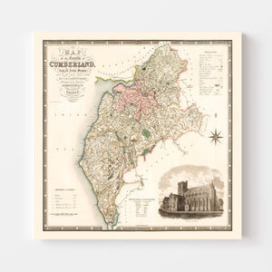 Vintage Map of Cumberland England, 1830