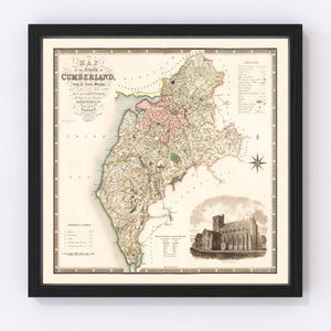 Vintage Map of Cumberland England, 1830