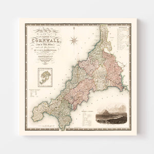 Vintage Map of Cornwall England, 1829