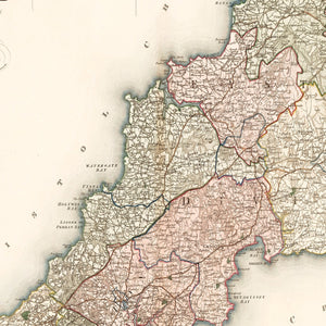 Vintage Map of Cornwall England, 1829
