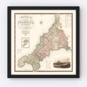 Vintage Map of Cornwall England, 1829