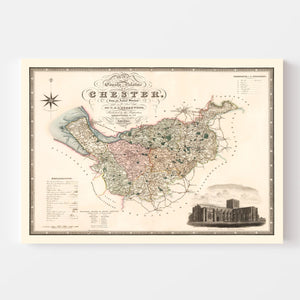 Vintage Map of Map of the county palatine of Chester England, 1830