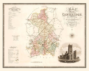 Vintage Map of Cambridge England, 1834