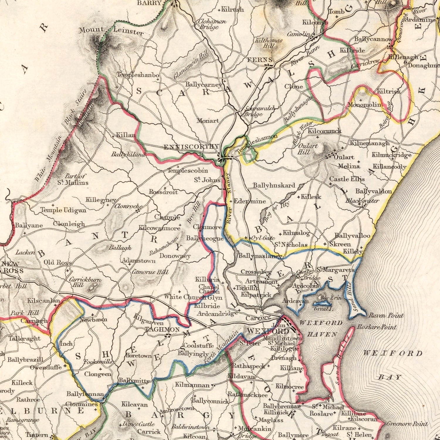 Vintage Map of Wexford County Ireland, 1846