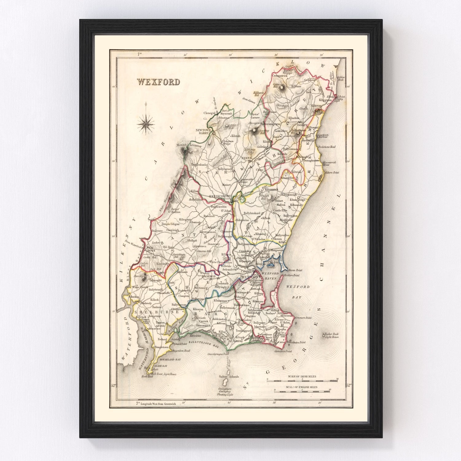 Vintage Map of Wexford County Ireland, 1846