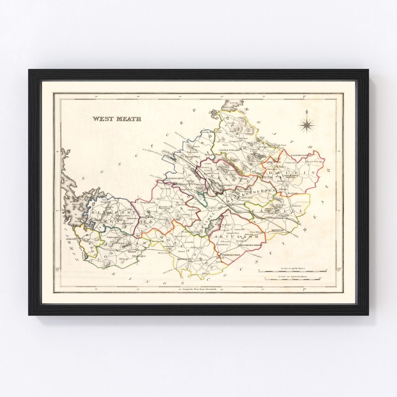 Vintage Map of Westmeath County Ireland, 1846