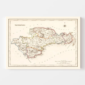 Vintage Map of Waterford County Ireland, 1846